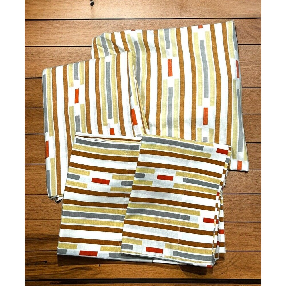 VTG Penn Prest MW Fashion Manor Striped Single Sheet Set Orange Gold Brown JCP
